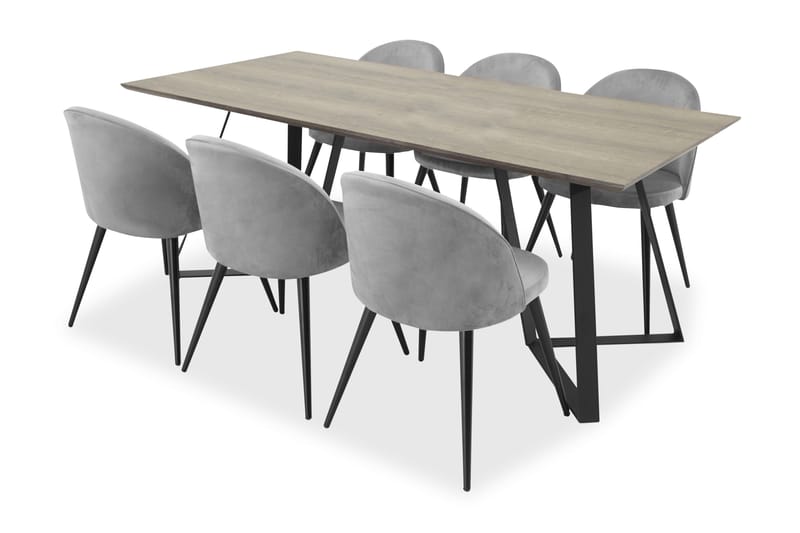 Malvina matbord+Valerie stol grå/svart 6st - Grå/Svart - Matgrupper