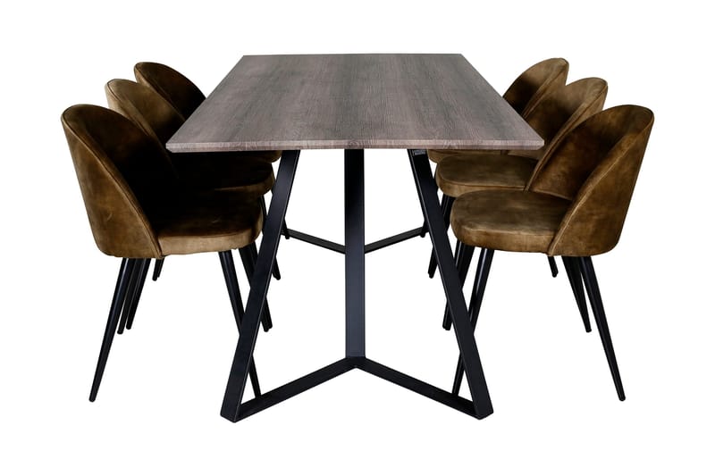 Malvina Matgrupp 180 cm inkl 6 Sedavi Stolar - Grå/Svart/Mässing - Möbler - Bord & matgrupper - Matgrupper