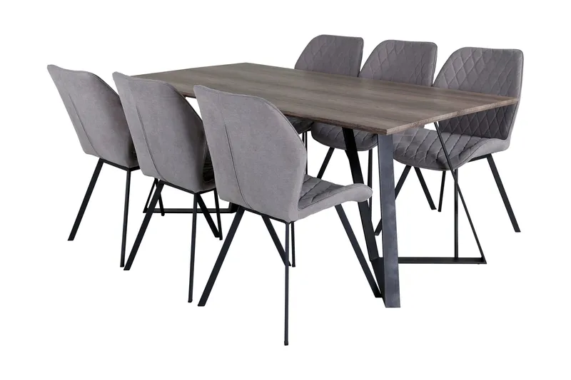 Malvina Matgrupp 180 cm inkl 6 Sumoas Stolar, Grå/Svart