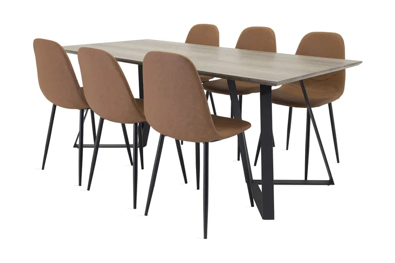 Malvina Matgrupp med 6 Pontus Stol, Grå/Svart/Brun