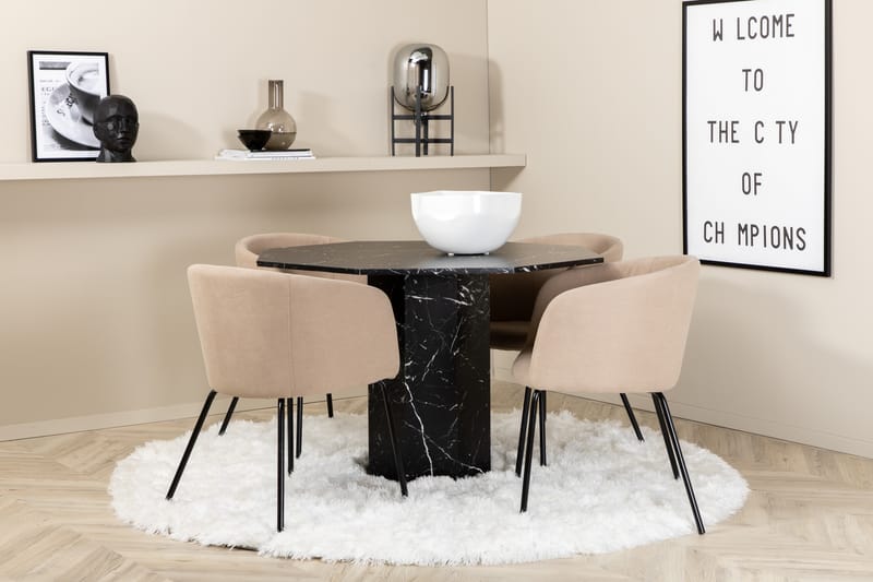Marbs Matgrupp 110 cm Rund inkl 4 Berita Stolar - Svart/Beige - Möbler - Bord & matgrupper - Matgrupper