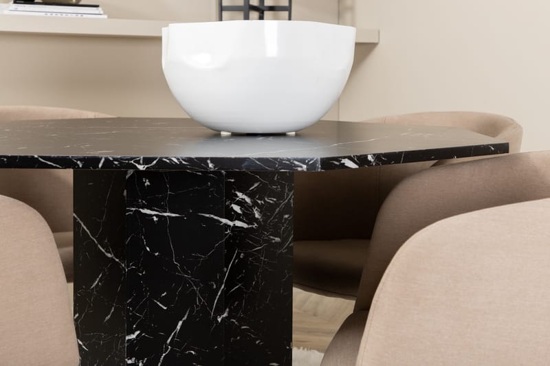 Marbs Matgrupp 110 cm Rund inkl 4 Berita Stolar - Svart/Beige - Möbler - Bord & matgrupper - Matgrupper