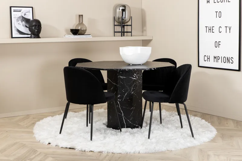 Marbs Matgrupp 110 cm Rund inkl 4 Foyos Stolar, Svart