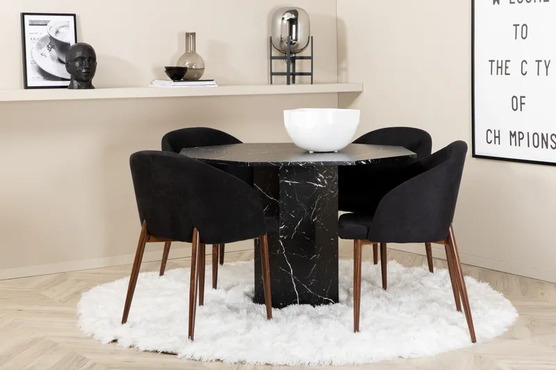 Marbs Matgrupp 110 cm Rund inkl 4 Kullersbro Stolar, Svart/Brun
