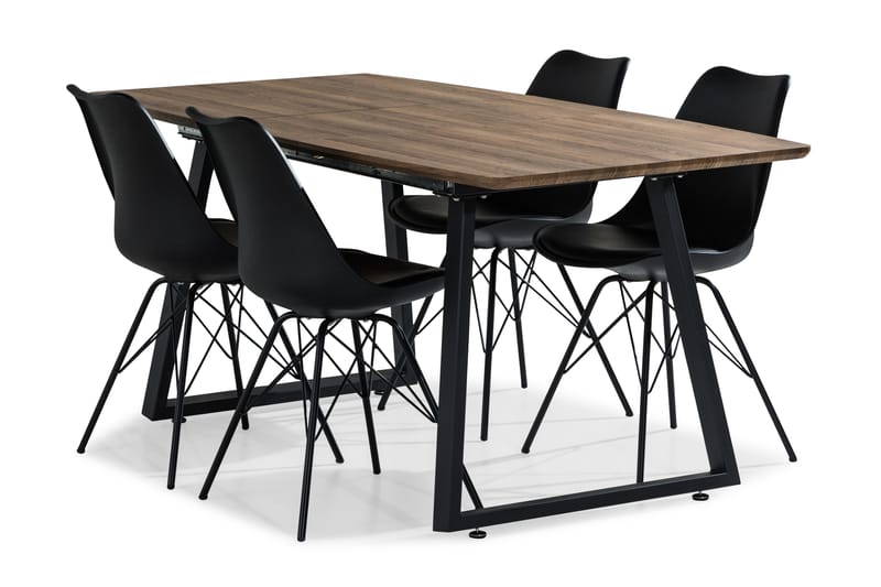 Marcelen Förlängningsbar Matgrupp 140 cm med 4 Nibe Stol - Brun/Svart - Möbler - Bord & matgrupper - Matgrupper