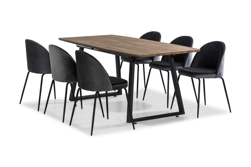 Marcelen Förlängningsbar Matgrupp 140 cm med 6 Felipe Stol - Brun/Grå/Svart - Möbler - Bord & matgrupper - Matgrupper