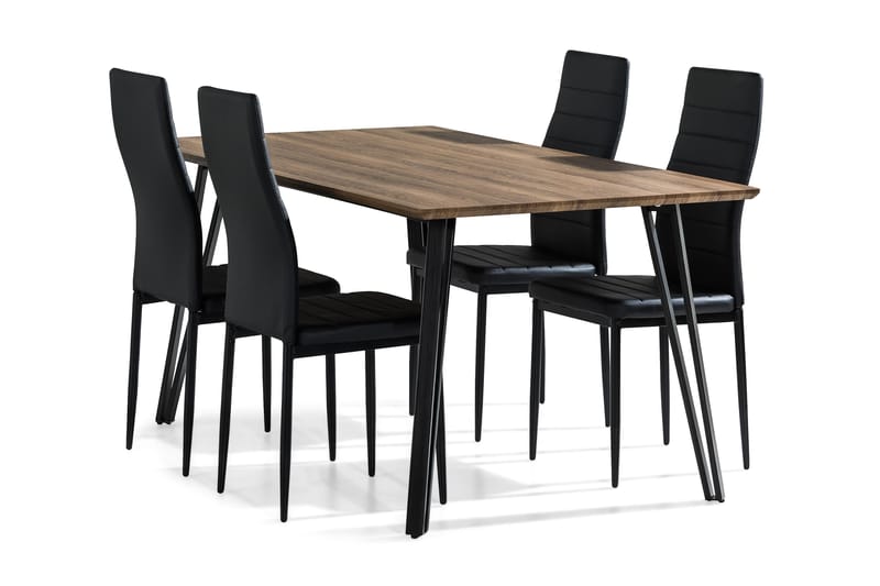 Marcelen Matgrupp 160 cm med 4 Ted Stol - Brun/Svart - Möbler - Bord & matgrupper - Matgrupper