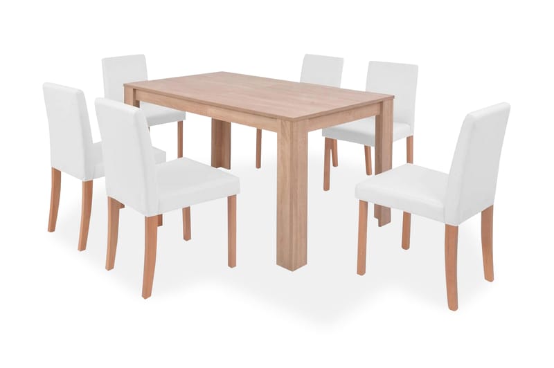 Matbord och matstolar 7 delar konstläder ek gräddvit - Brun - Matgrupper