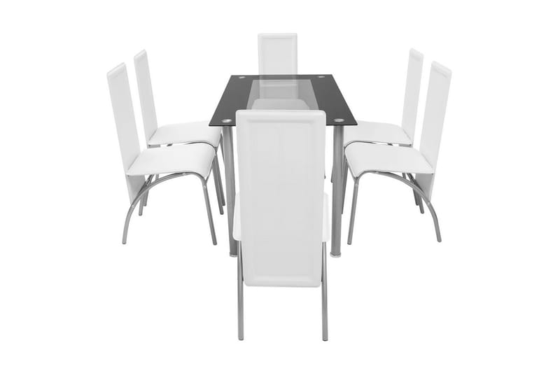 Matbord och stolar 7 delar vita - Flerfärgad - Matgrupper