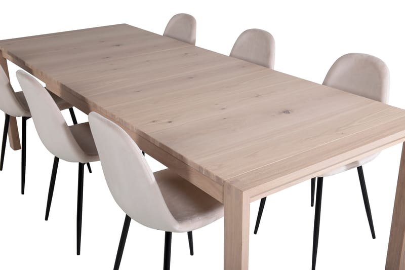 Matgrupp Algarmejo Förlängningsbar 170cm inkl 6 Pontus Stol - Vit/Svart/Beige - Möbler - Bord & matgrupper - Matgrupper
