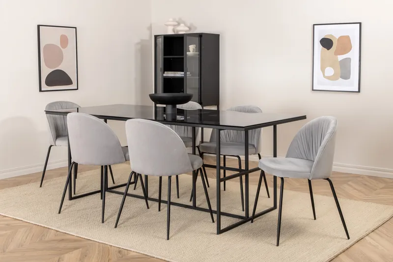 Matgrupp Leria 200 cm inkl 6 Foyos Stolar - Glas/Svart/Grå - Möbler - Bord & matgrupper - Matgrupper
