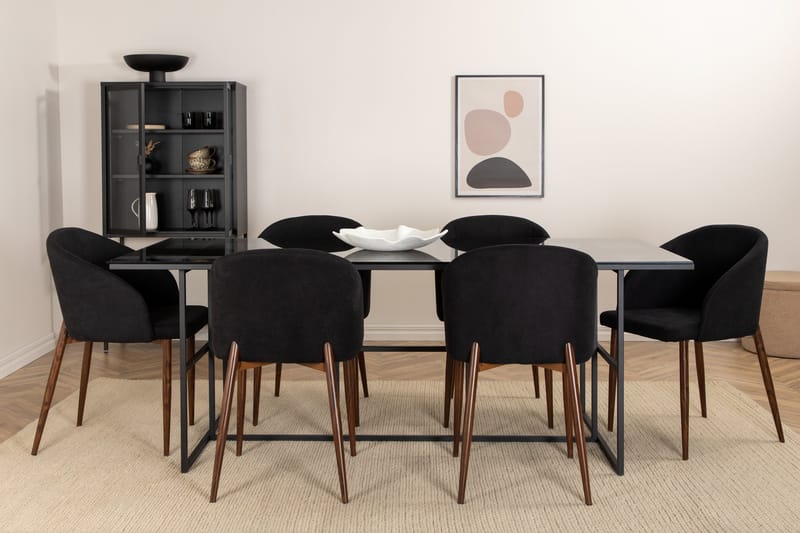 Matgrupp Leria 200 cm inkl 6 Kullersbro Stolar, Glas/Svart/Brun