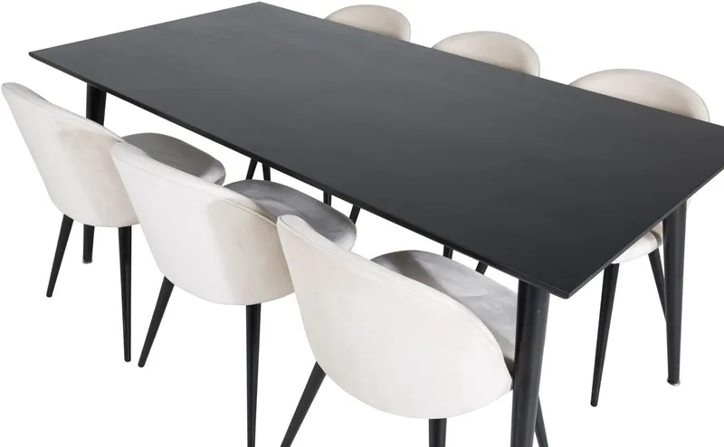 Matgrupp Slope 180x90 cm inkl 6 st Alice stolar - Svartbetsad ekfanér, Svartbetsad ekfanér/beige