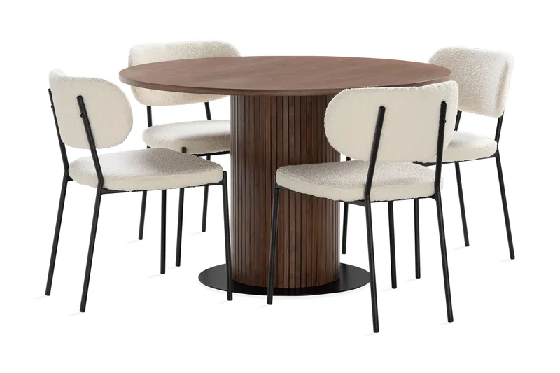 Noira Matbord 120 cm Massiv Valnöt Runt med 4st Gemmiano Mat - Brun - Möbler - Bord & matgrupper - Matgrupper