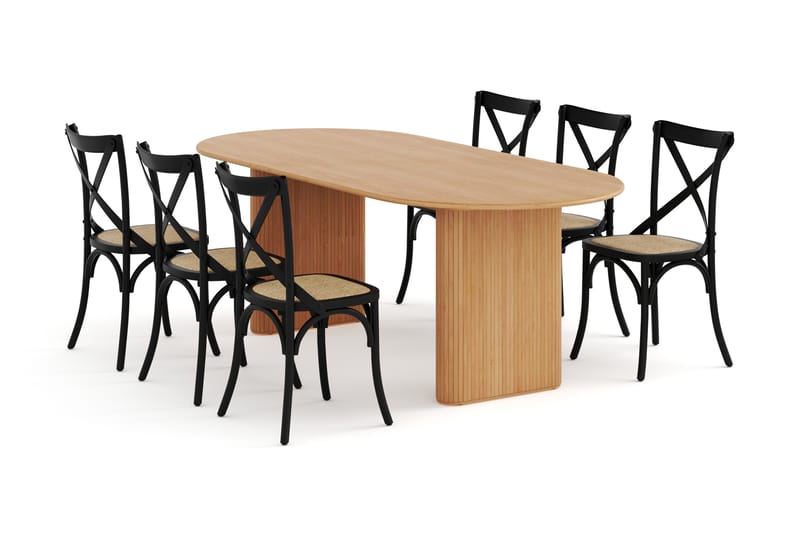 Noira Matbord 220 cm Ek med 6 Kalb Matstolar, Brun