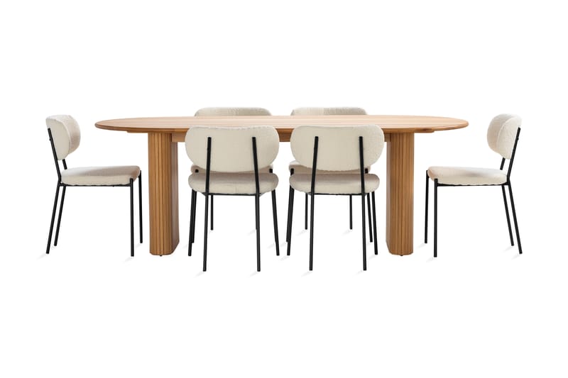 Noira Matbord 220 cm Ek med 6st Gemmiano Matstol - Natur - Möbler - Bord & matgrupper - Matgrupper