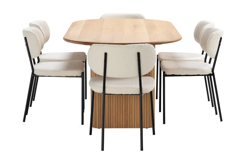 Noira Matbord 220 cm Massiv Ek med 6st Gemmiano Matstol - Natur - Möbler - Bord & matgrupper - Matgrupper