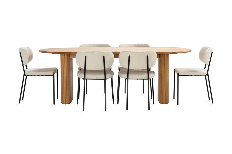 Noira Matbord 220 cm Massiv Ek med 6st Gemmiano Matstol - Natur - Möbler - Bord & matgrupper - Matgrupper