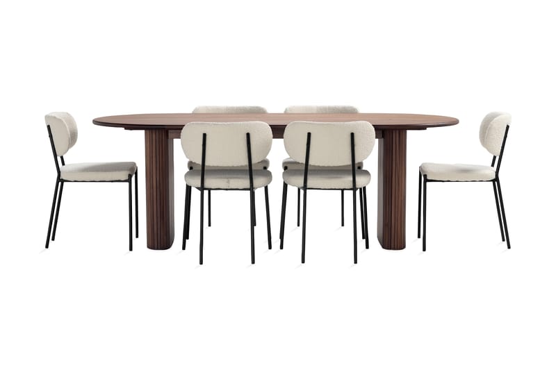 Noira Matbord 220 cm Massiv Valnöt med 6st Gemmiano Matstol - Brun / Teddy / Trä - Möbler - Bord & matgrupper - Matgrupper