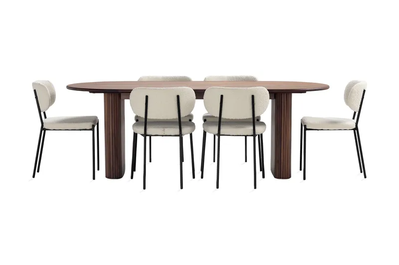Noira Matbord 220 cm Massiv Valnöt med 6st Gemmiano Matstol - Brun / Teddy / Trä - Möbler - Bord & matgrupper - Matgrupper