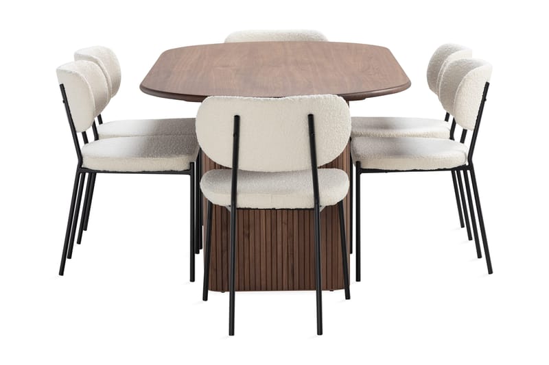 Noira Matbord 220 cm Massiv Valnöt med 6st Gemmiano Matstol - Brun / Teddy / Trä - Möbler - Bord & matgrupper - Matgrupper