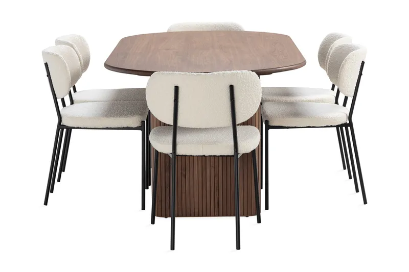 Noira Matbord 220 cm Massiv Valnöt med 6st Gemmiano Matstol - Brun / Teddy / Trä - Möbler - Bord & matgrupper - Matgrupper