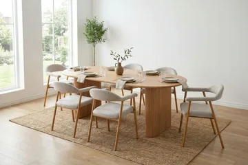 Noira Matgrupp 160-220 cm förlängningsbart i Ek med 6 Ronja Matstolar - Sand/Ek - Möbler - Bord & matgrupper - Matgrupper