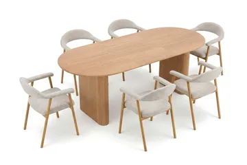 Noira Matgrupp 160-220 cm förlängningsbart i Ek med 6 Ronja Matstolar - Sand/Ek - Möbler - Bord & matgrupper - Matgrupper