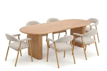 Noira Matgrupp 160-220 cm förlängningsbart i Ek med 6 Ronja Matstolar - Sand/Ek - Möbler - Bord & matgrupper - Matgrupper