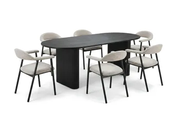 Noira Matgrupp 160-220 cm förlängningsbart i Svart med 6 Ronja Matstolar - Beige/Svart - Möbler - Bord & matgrupper - Matgrupper