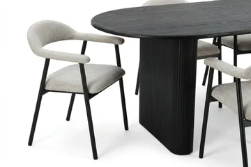 Noira Matgrupp 160-220 cm förlängningsbart i Svart med 6 Ronja Matstolar - Beige/Svart - Möbler - Bord & matgrupper - Matgrupper