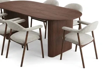 Noira Matgrupp 160-220 cm förlängningsbart i Valnöt med 6 Ronja Matstolar - Sand/Valnöt - Möbler - Bord & matgrupper - Matgrupper