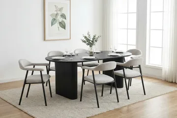 Noira Matgrupp 180 cm rektangulärt i Svart med 6 Ronja Matstolar - Beige/Svart - Möbler - Bord & matgrupper - Matgrupper