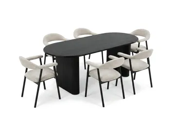 Noira Matgrupp 180 cm rektangulärt i Svart med 6 Ronja Matstolar - Beige/Svart - Möbler - Bord & matgrupper - Matgrupper