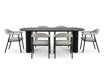 Noira Matgrupp 220-320 cm förlängningsbart i Svart med 6 Ronja Matstolar - Beige/Svart - Möbler - Bord & matgrupper - Matgrupper
