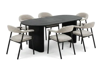 Noira Matgrupp 220-320 cm förlängningsbart i Svart med 6 Ronja Matstolar - Beige/Svart - Möbler - Bord & matgrupper - Matgrupper