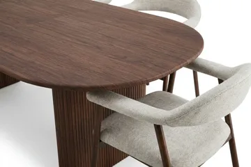 Noira Matgrupp 220-320 cm förlängningsbart i Valnöt med 6 Ronja Matstolar - Sand/Valnöt - Möbler - Bord & matgrupper - Matgrupper