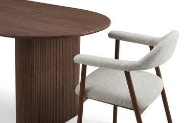 Noira Matgrupp 220 cm rektangulärt i Valnöt med 6 Ronja Matstolar - Sand/Valnöt - Möbler - Bord & matgrupper - Matgrupper