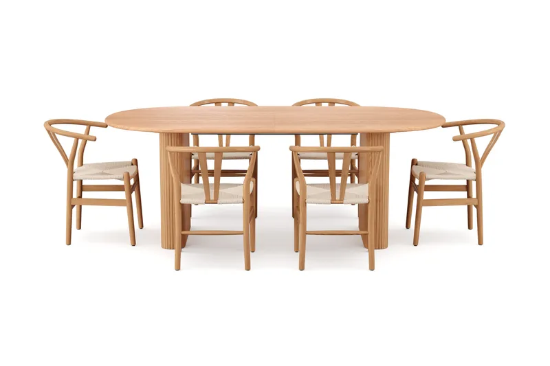 Noira Matgrupp förlängningsbart 220-320 cm Ek med 6 Dastoori Matstolar - Ek - Möbler - Bord & matgrupper - Matgrupper