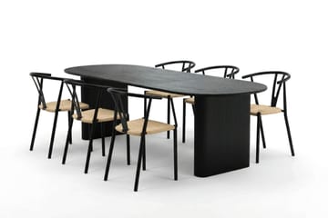 Noira Matgrupp förlängningsbart 220-320 cm Svart med 6 Elysia Matstolar - Möbler - Bord & matgrupper - Matgrupper