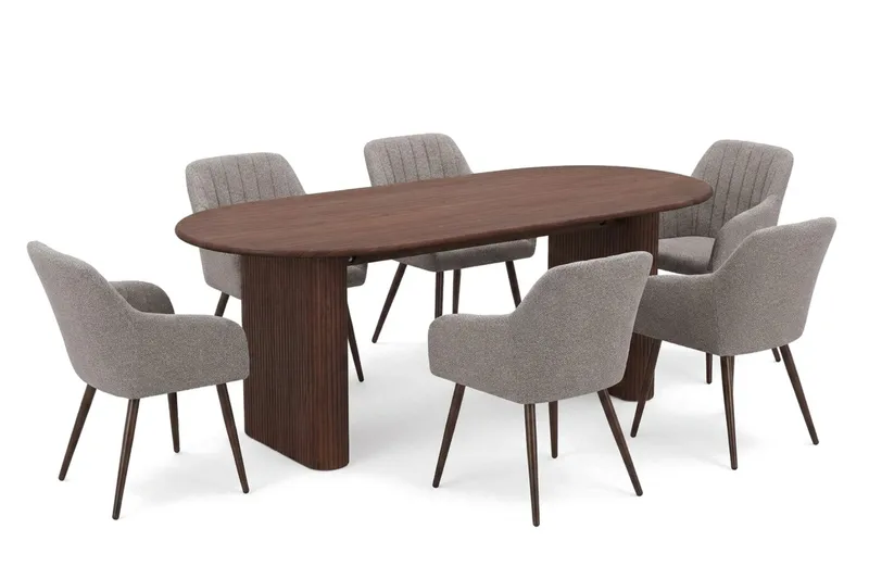 Noira Matgrupp rektangulärt 180 cm Valnöt med 6 Filippa Matstolar, Valnöt