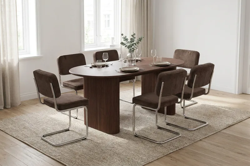 Noira Matgrupp rektangulärt 180 cm Valnöt med 6 Milva Matstolar - Valnöt - Möbler - Bord & matgrupper - Matgrupper