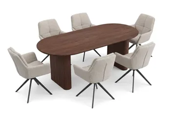Noira Matgrupp rektangulärt 180 cm Valnöt med 6 Torsby Matstolar - Valnöt - Möbler - Bord & matgrupper - Matgrupper