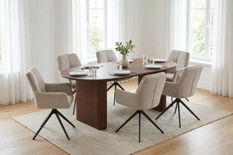 Noira Matgrupp rektangulärt 180 cm Valnöt med 6 Torsby Matstolar - Valnöt - Möbler - Bord & matgrupper - Matgrupper