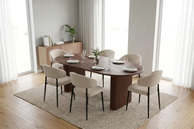 Noira Matgrupp rektangulärt 220 cm Valnöt med 6 Sawako Matstolar - Valnöt - Möbler - Bord & matgrupper - Matgrupper