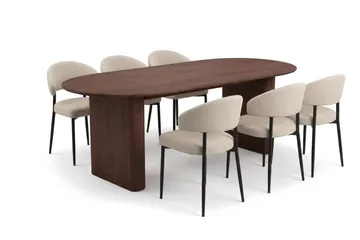 Noira Matgrupp rektangulärt 220 cm Valnöt med 6 Sawako Matstolar - Valnöt - Möbler - Bord & matgrupper - Matgrupper