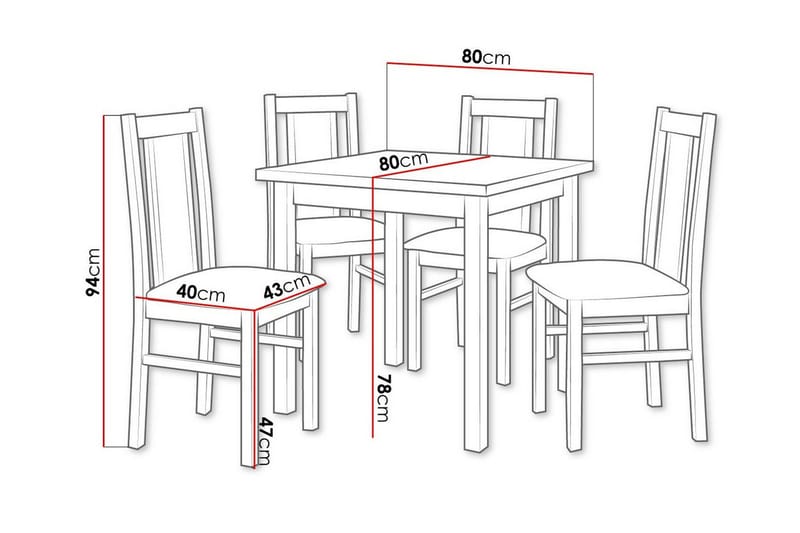 Patrickswell Kvadratisk Matgrupp 80x80 cm – Matbord med 4 Matstolar med Klädd Rygg i Trä - Mörkbrun|Brun - Möbler - Bord & matgrupper - Matgrupper