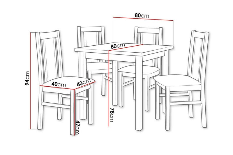 Patrickswell Kvadratisk Matgrupp 80x80 cm – Matbord med 4 Matstolar med Klädd Rygg i Trä - Mörkbrun|Gråbrun - Möbler - Bord & matgrupper - Matgrupper