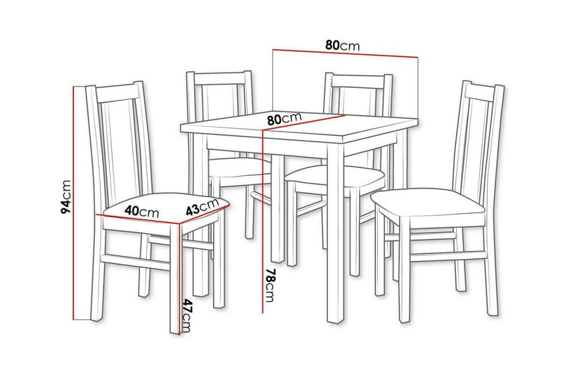 Patrickswell Kvadratisk Matgrupp 80x80 cm – Matbord med 4 Matstolar med Klädd Rygg i Trä - Mörkbrun|Olivgrön - Möbler - Bord & matgrupper - Matgrupper