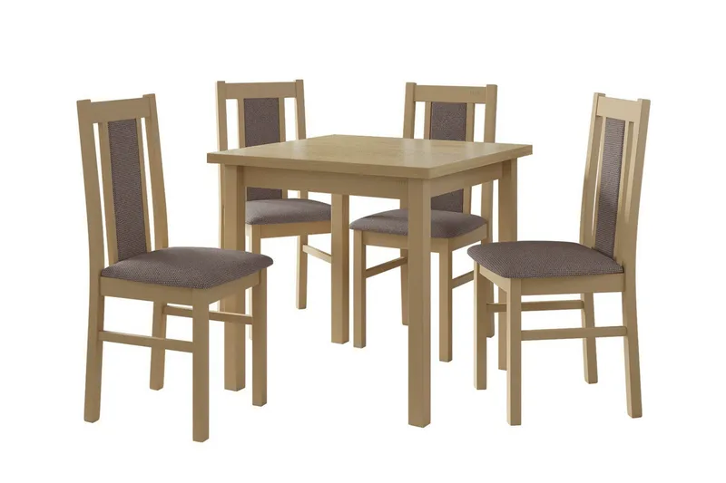 Patrickswell Kvadratisk Matgrupp 80x80 cm – Matbord med 4 Matstolar med Klädd Rygg i Trä, Natur|Gråbrun